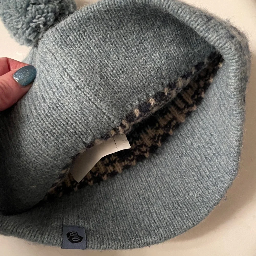 MOUNTAIN HARDWARE Belay Beanie Fair Isle Knit Pom Cap Nordic Ski Wool